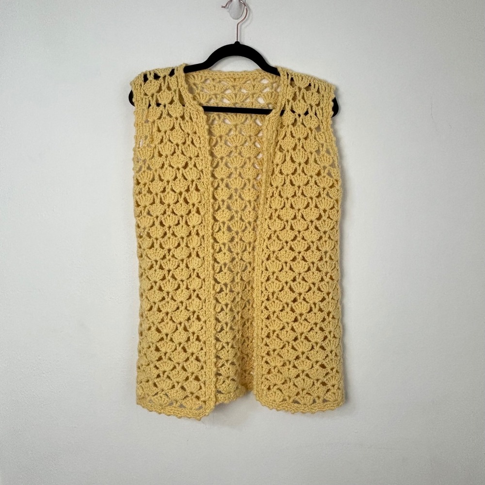 Vintage Handmade Crochet Vest Butter Yellow Boho Cottagecore Indie Women M